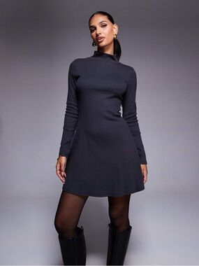 ASOS design charcoal ribbed turtle neck dress